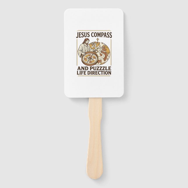 Jesus Compass And Puzzle Life Direction Jesus Comp Hand Fan (Front)