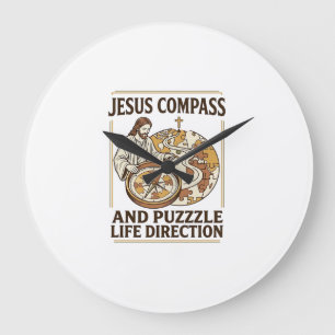 Jesus Compass And Puzzle Life Direction Jesus Comp Large Clock