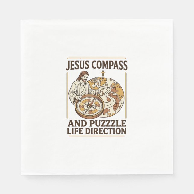 Jesus Compass And Puzzle Life Direction Jesus Comp Napkin (Front)
