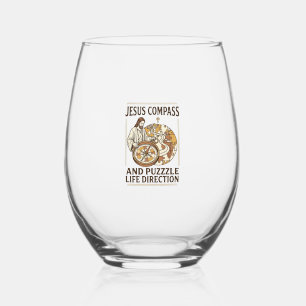 Jesus Compass And Puzzle Life Direction Jesus Comp Stemless Wine Glass