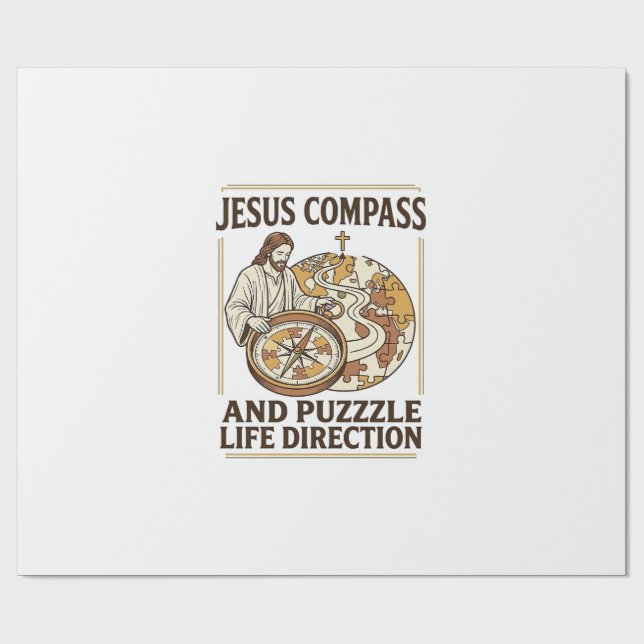 Jesus Compass And Puzzle Life Direction Jesus Comp Wrapping Paper (Flat)