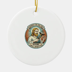 Jesus Completely Burnt Black Hot Dog BBQ Humor_1 Ceramic Tree Decoration