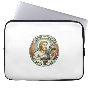 Jesus Completely Burnt Black Hot Dog BBQ Humor_1 Laptop Sleeve