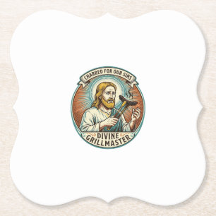 Jesus Completely Burnt Black Hot Dog BBQ Humor_1 Paper Coaster