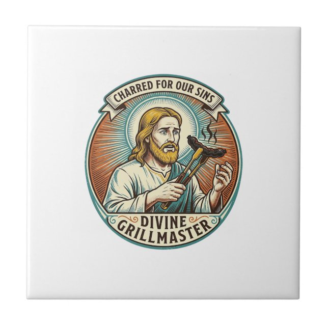Jesus Completely Burnt Black Hot Dog BBQ Humor_1 Tile (Front)