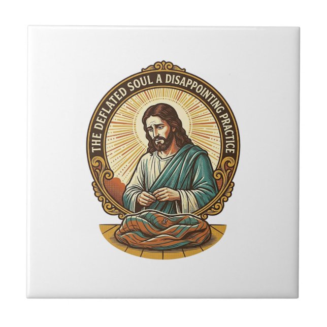 Jesus Completely Deflated Flat Yoga Ball Gym Humou Tile (Front)