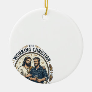 Jesus Construction Trades Shirt Christian Graphic_ Ceramic Tree Decoration