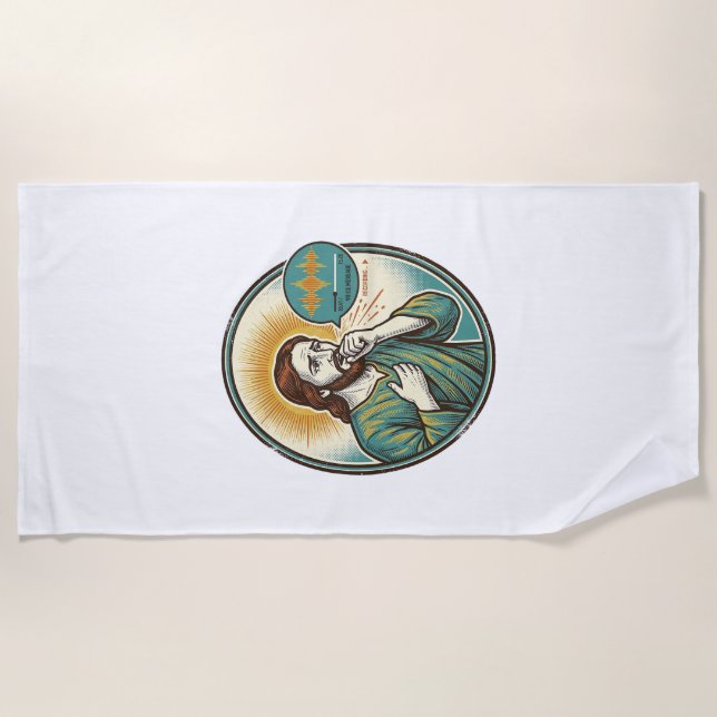 Jesus Coughing Mid Voice Note Audio Message Textin Beach Towel (Front)
