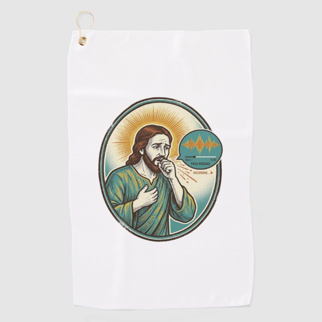 Jesus Coughing Mid Voice Note Audio Message Textin Golf Towel (Front)