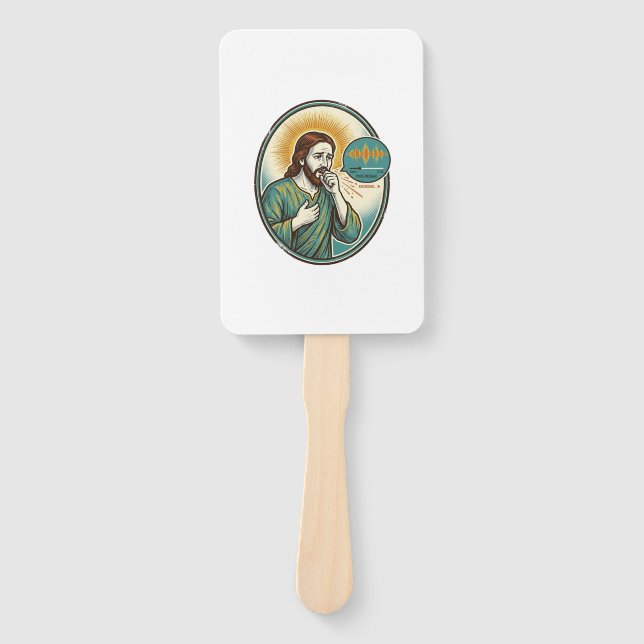 Jesus Coughing Mid Voice Note Audio Message Textin Hand Fan (Front)