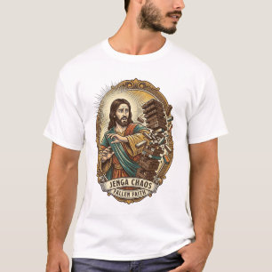 Jesus Crashing Party Jenga Tower Game Fail Humor_1 T-Shirt