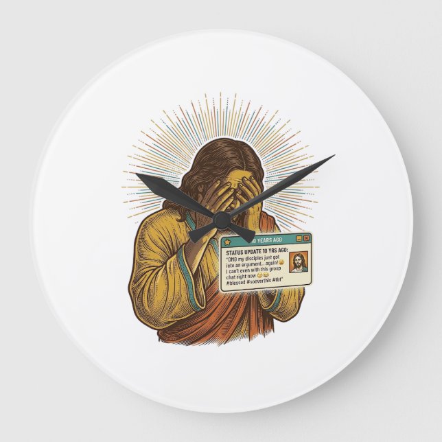 Jesus Cringing Ten Year Old Status Update Humor_1 Large Clock (Front)