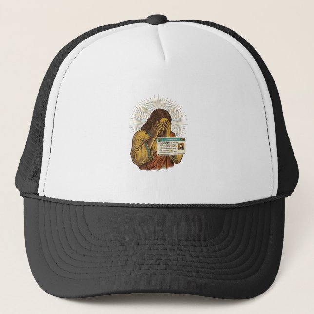 Jesus Cringing Ten Year Old Status Update Humor_1 Trucker Hat (Front)