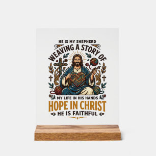 Jesus Crochet Knitting T-Shirt Inspirational Faith Acrylic Sign