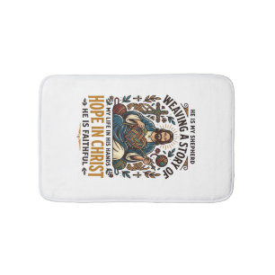 Jesus Crochet Knitting T-Shirt Inspirational Faith Bath Mat