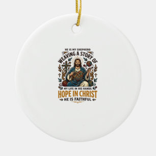 Jesus Crochet Knitting T-Shirt Inspirational Faith Ceramic Tree Decoration