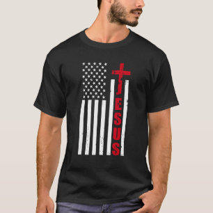 jesus cross american us flag christian easter day  T-Shirt