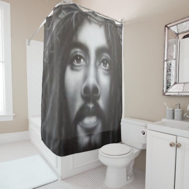 Jesus cross black white showercurtain shower curtain (In Situ)
