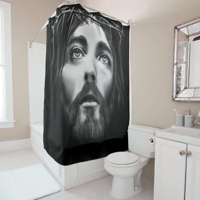 Jesus cross black white showercurtain shower curtain (In Situ)