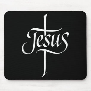 Jesus Cross Calligraphy Worship Faith Design Tank Mouse Pad