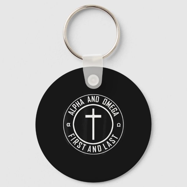 Jesus Cross Circle Funny Alpha And Omega - First A Key Ring (Front)