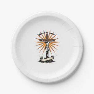 Jesus Cross Faith Vintage Engraving Christian Shir Paper Plate