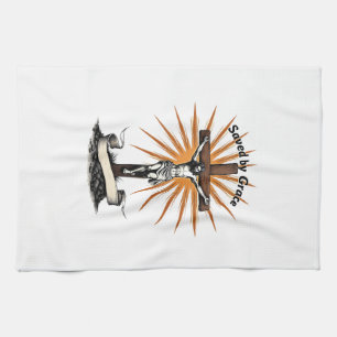 Jesus Cross Faith Vintage Engraving Christian Shir Tea Towel