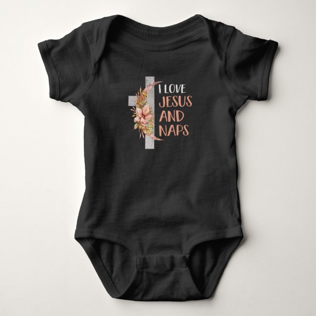 Jesus Cross Flowers Christian Christ Faith Baby Bodysuit (Front)