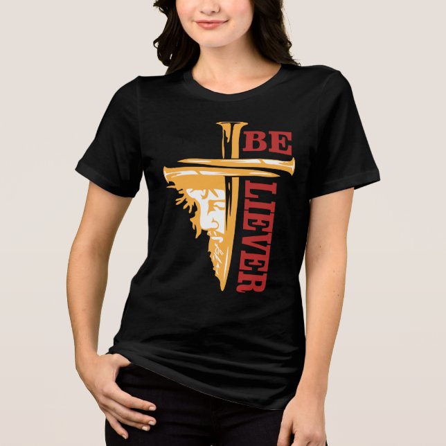 Jesus Cross Nail Design – Powerful Christian Tri-Blend Shirt (Front)