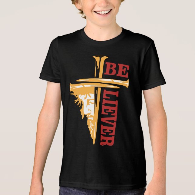 Jesus Cross Nail Design – Powerful Christian Tri-Blend Shirt (Front)