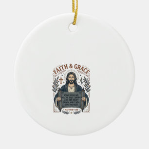 Jesus Cross Stitch Vintage Shirt Christian Graphic Ceramic Tree Decoration