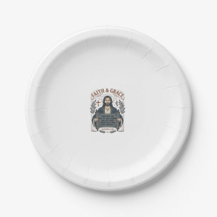 Jesus Cross Stitch Vintage Shirt Christian Graphic Paper Plate
