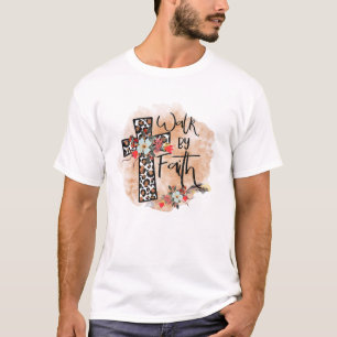 Jesus Cross Walk By Faith Christian Religious Leop T-Shirt