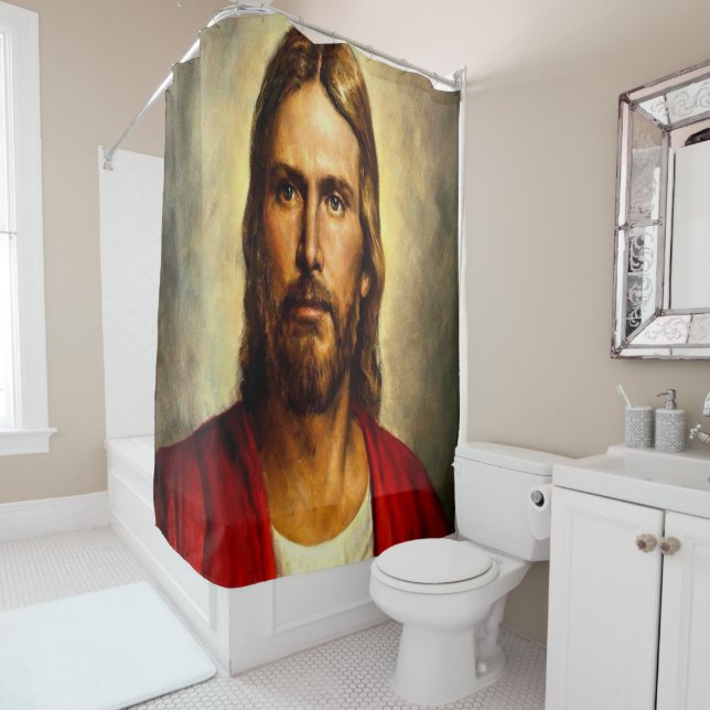 Jesus cross white showercurtain shower curtain (In Situ)
