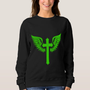 Jesus Cross with Angel Wings Christian Graphic Gre Sweatshirt