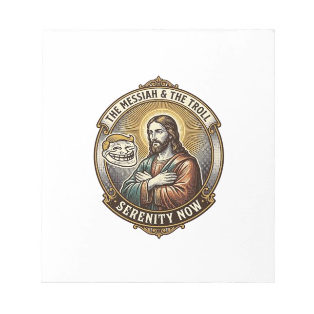 Jesus Crossing Arms Internet Troll Face Emoji Humo Notepad (Front)