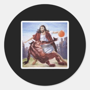 Jesus Crossing Up Satan Basketball Classic Round Sticker