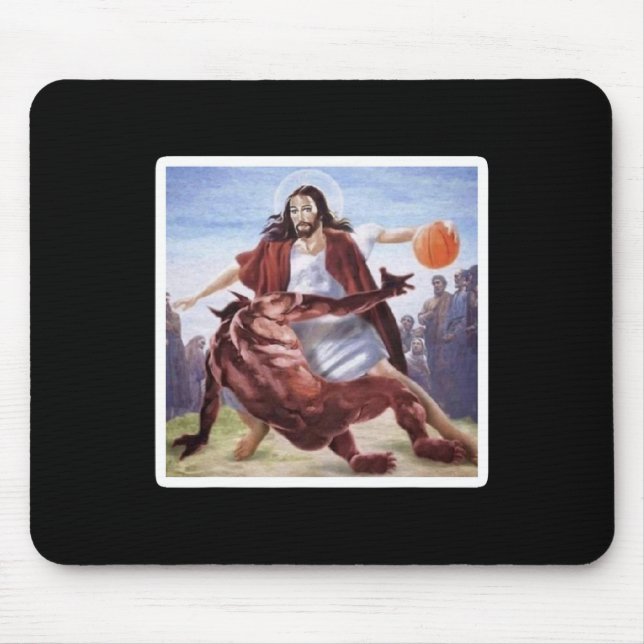 Jesus Crossing Up Satan Bysketbyll  Mouse Pad (Front)