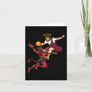 Jesus Crossing Up The Devil Basketball Player Dunk Card