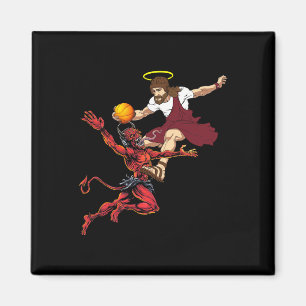 Jesus Crossing Up The Devil Basketball Player Dunk Magnet