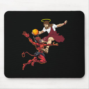 Jesus Crossing Up The Devil Basketball Player Dunk Mouse Pad