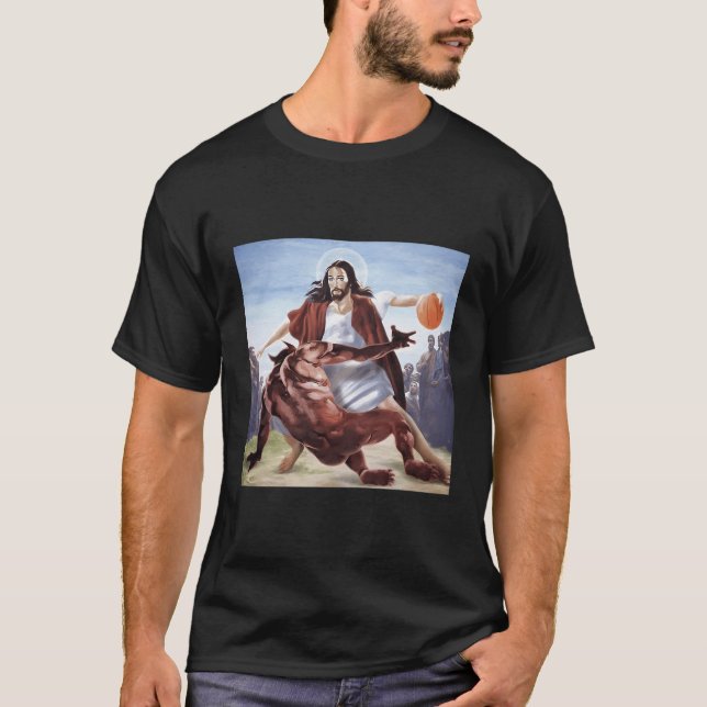 Jesus Crossing Up The Devil Christian T-Shirt (Front)