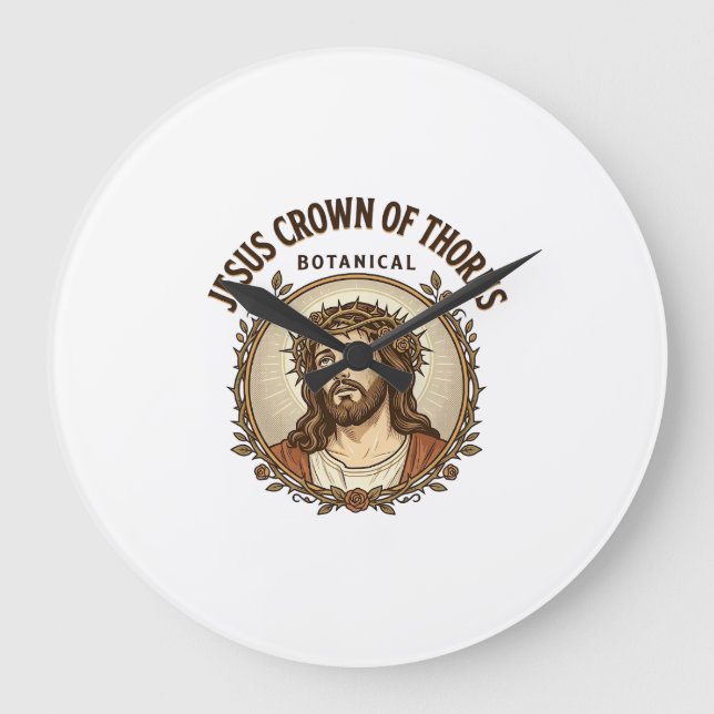 Jesus Crown Of Thorns Botanical Jesus Crown Thorns Large Clock (Front)