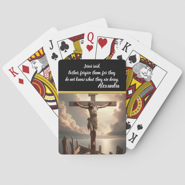 Jesus Crucified Above Peaceful Water Scene Playing Cards (Back)