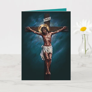 Jesus Crucified Blessed Easter Card Teal