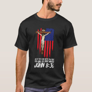 Jesus Crucifix Rosary Patriotic American Flag T-Shirt