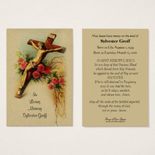 Jesus Crucifix Roses Funeral Memorial Holy Card -