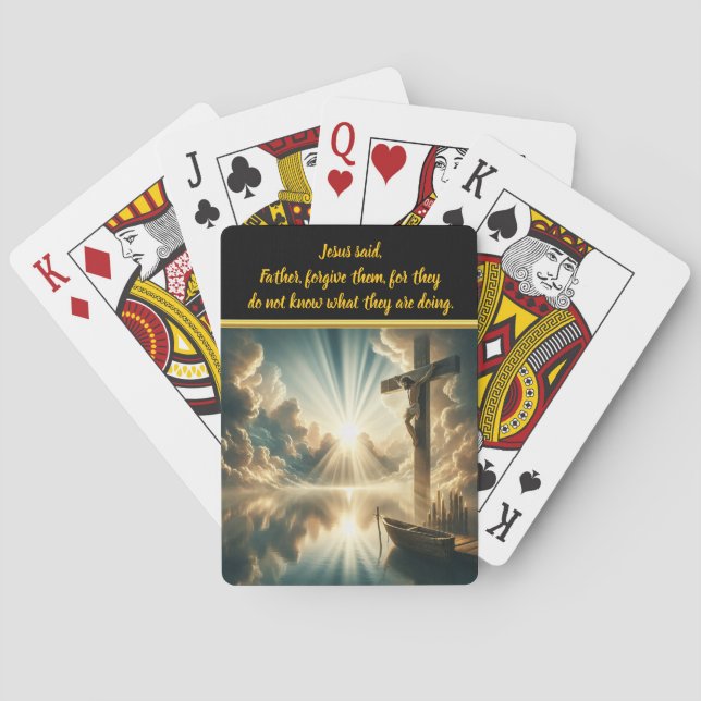 Jesus Crucifixion Above Waters of Reflection Playing Cards (Back)