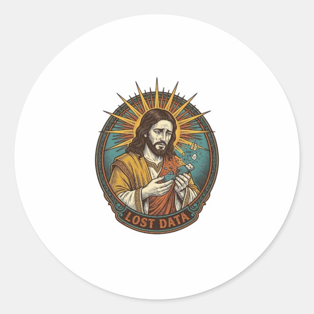 Jesus Crushed USB Flash Drive Lost Data Humor_1 Classic Round Sticker (Front)