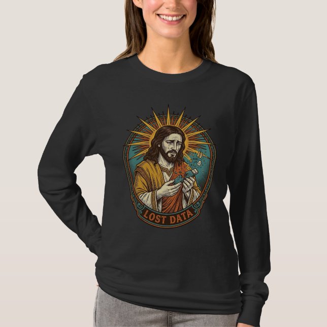 Jesus Crushed USB Flash Drive Lost Data Humor_1 T-Shirt (Front)